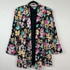 Vintage Laura Adams Spring Summer Floral Blazer Jacket Fun Party Colorful 12